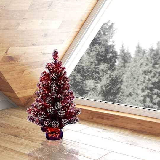 2ft. Unlit Dark Red Tinsel Artificial Christmas Tree